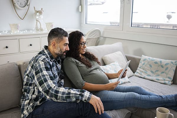 Couple reviewing options online